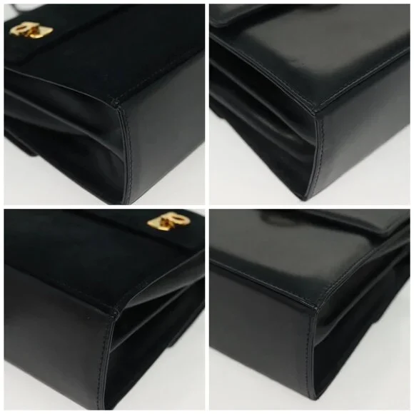 Salvatore Ferragamo Gancini Shoulder Bag Leather Suede Navy Gold Auth - Picture 16 of 16